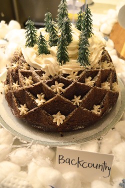 Ski themed party food: Backcountry (chocolate bundt cake with white frosting)