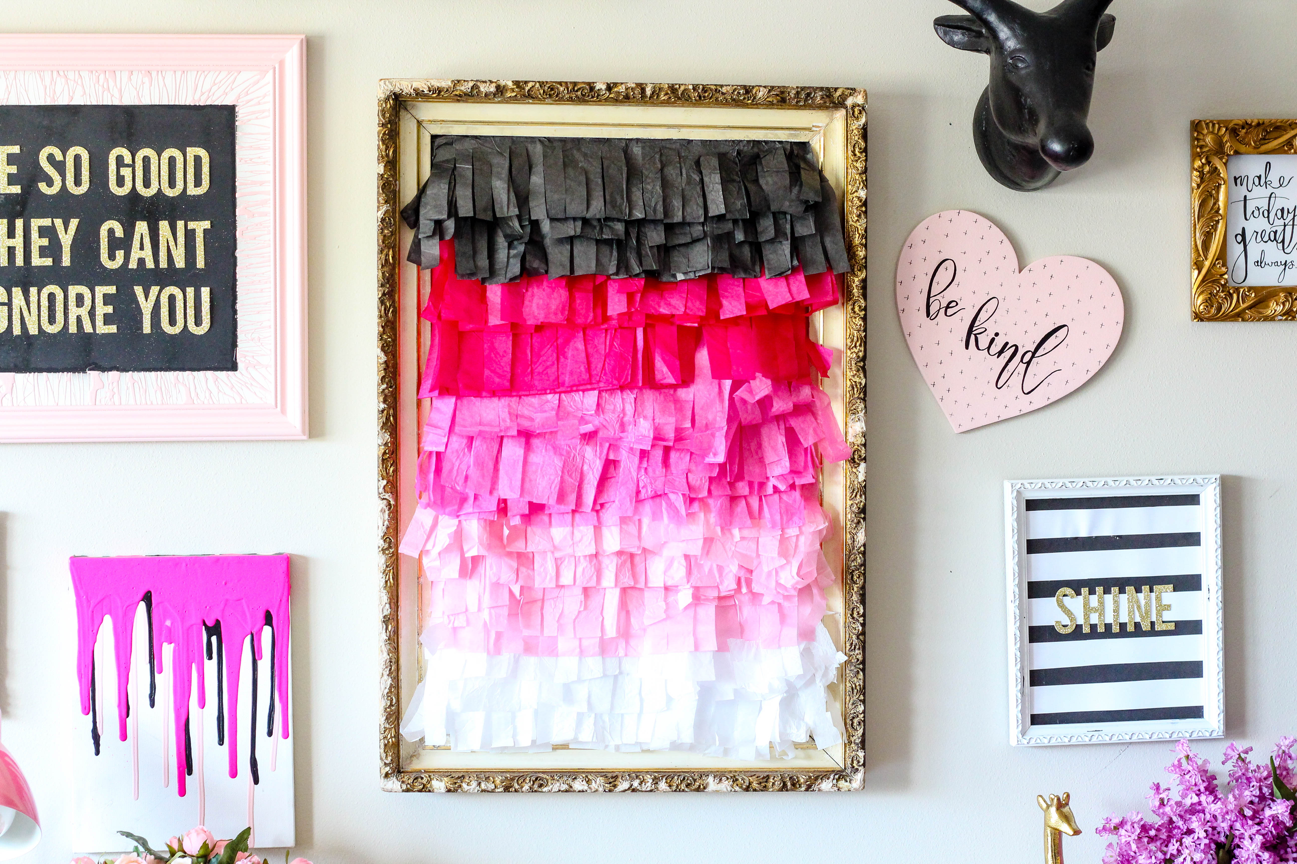 DIY ombre tissue paper fringe wall decor