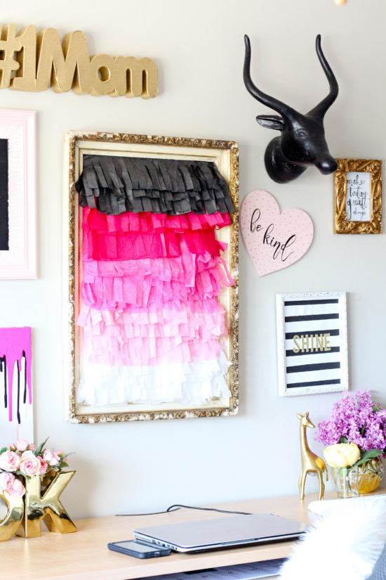 DIY ombre tissue paper fringe wall decor