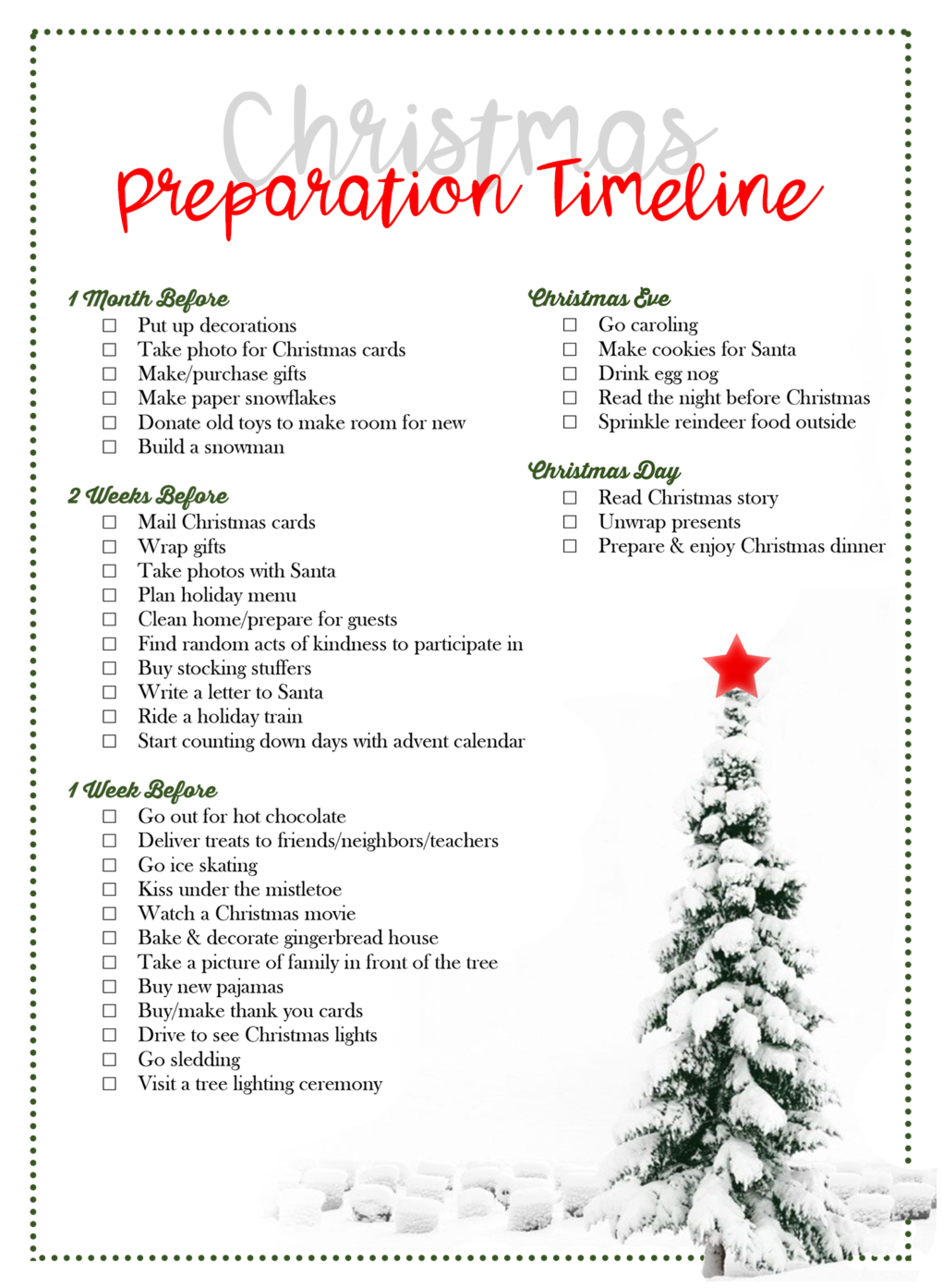 Christmas Preparation List