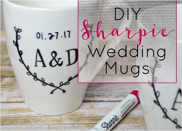 How to make DIY Sharpie mugs with the bride + groom 's initials / wedding date. DIY Sharpie wedding mugs is a cute + personalized wedding present craft idea.