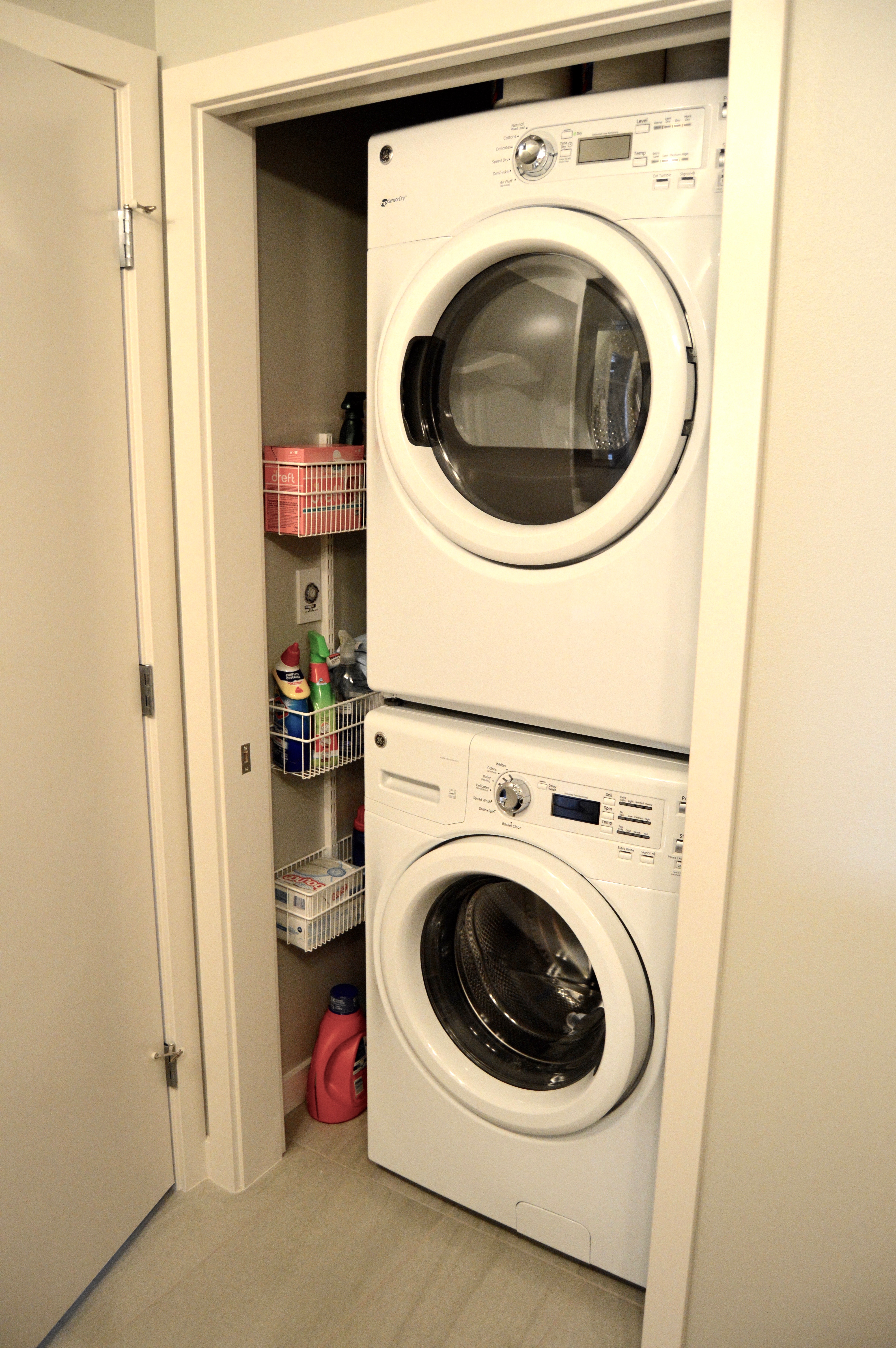 Small Seattle condo home tour: Bathroom Laundry Room. A virtual home tour of our little 757 square foot condo in the city. Family friendly farmhouse style on a modern backdrop.