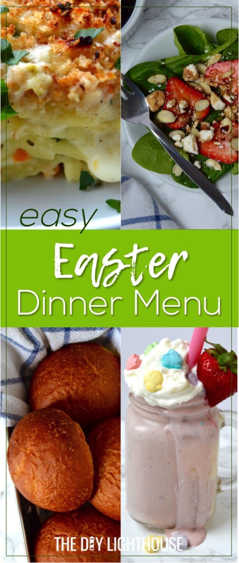 Easy Easter dinner menu for the family. Fresh, springtime dinner with vegetable lasagna main course, strawberry spinach salad, rolls, + milkshake dessert. #ad #SpringItOn #NestleKitchen #CollectiveBias