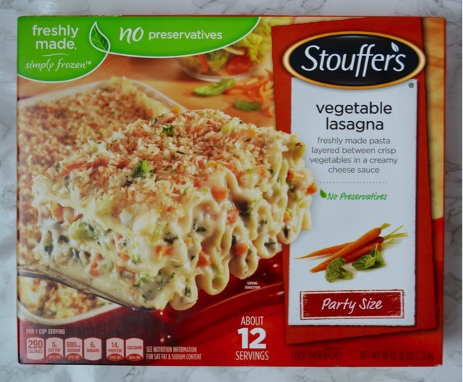 Nestlé Stouffer's Vegetable Lasagna Party Size | Easy Easter dinner menu for the family. Fresh, springtime dinner with vegetable lasagna main course, strawberry spinach salad, rolls, + milkshake dessert.