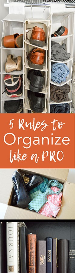 Tips for how to purge and organize your home like a pro. Organizing steps: categorizing and finding homes for things. 5 home organizing rules to live by.