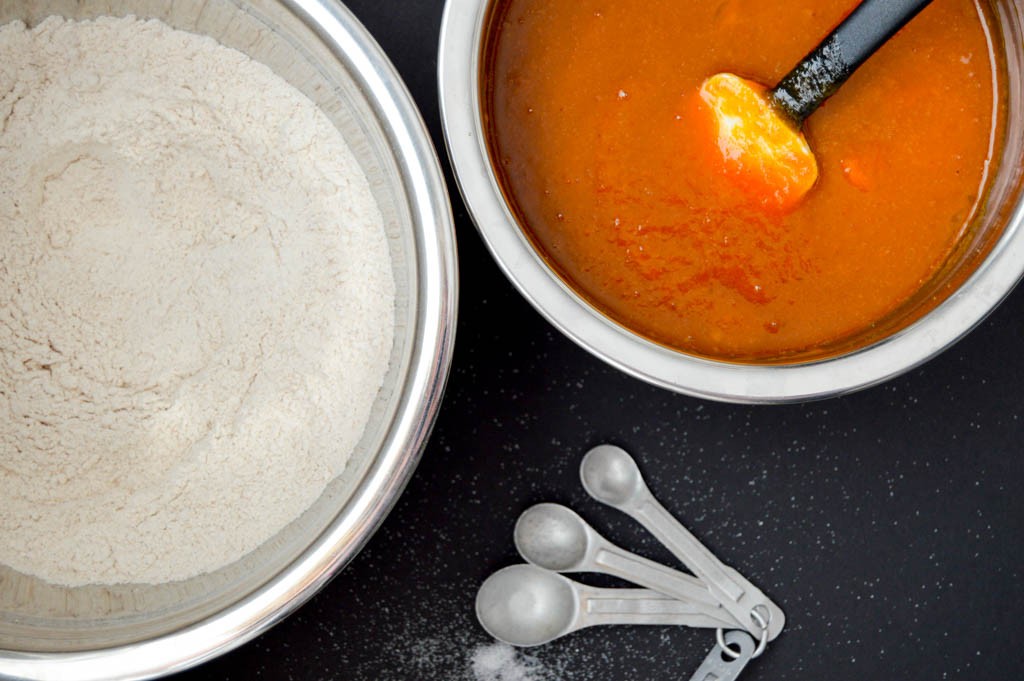 Moist Pumpkin Muffins - bowl 1 and bowl 2