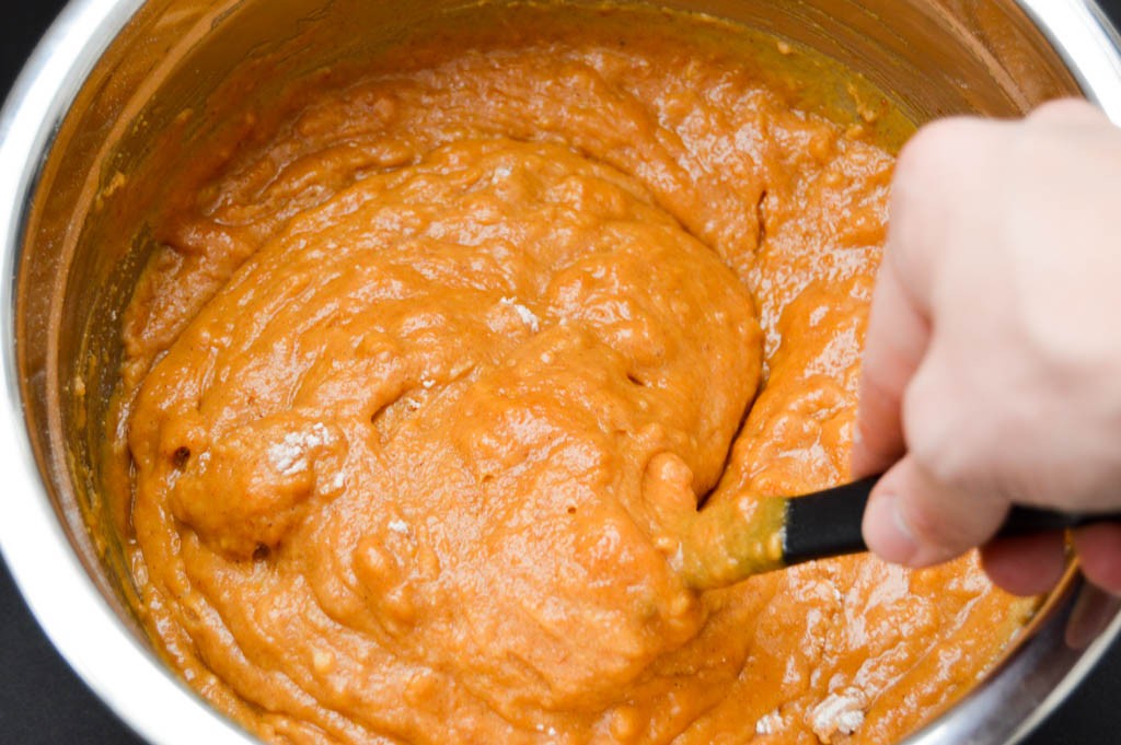 Mix muffin batter for moist pumpkin muffins