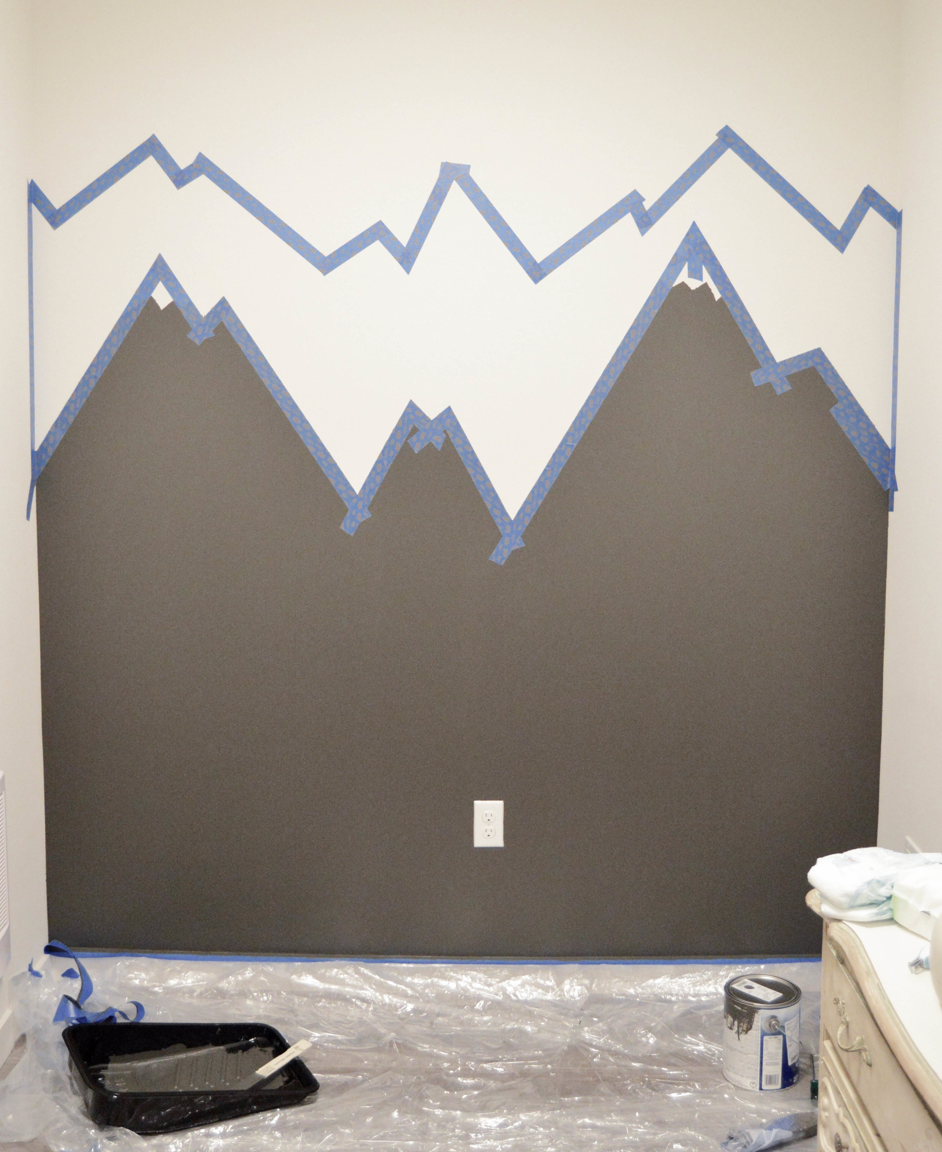 Step 3 Mountain Mural Tutorial - Easy and quick step by step DIY mountain mural tutorial for how to paint a mountain mural on a budget. Cute nursery wall idea for a mountain themed room.