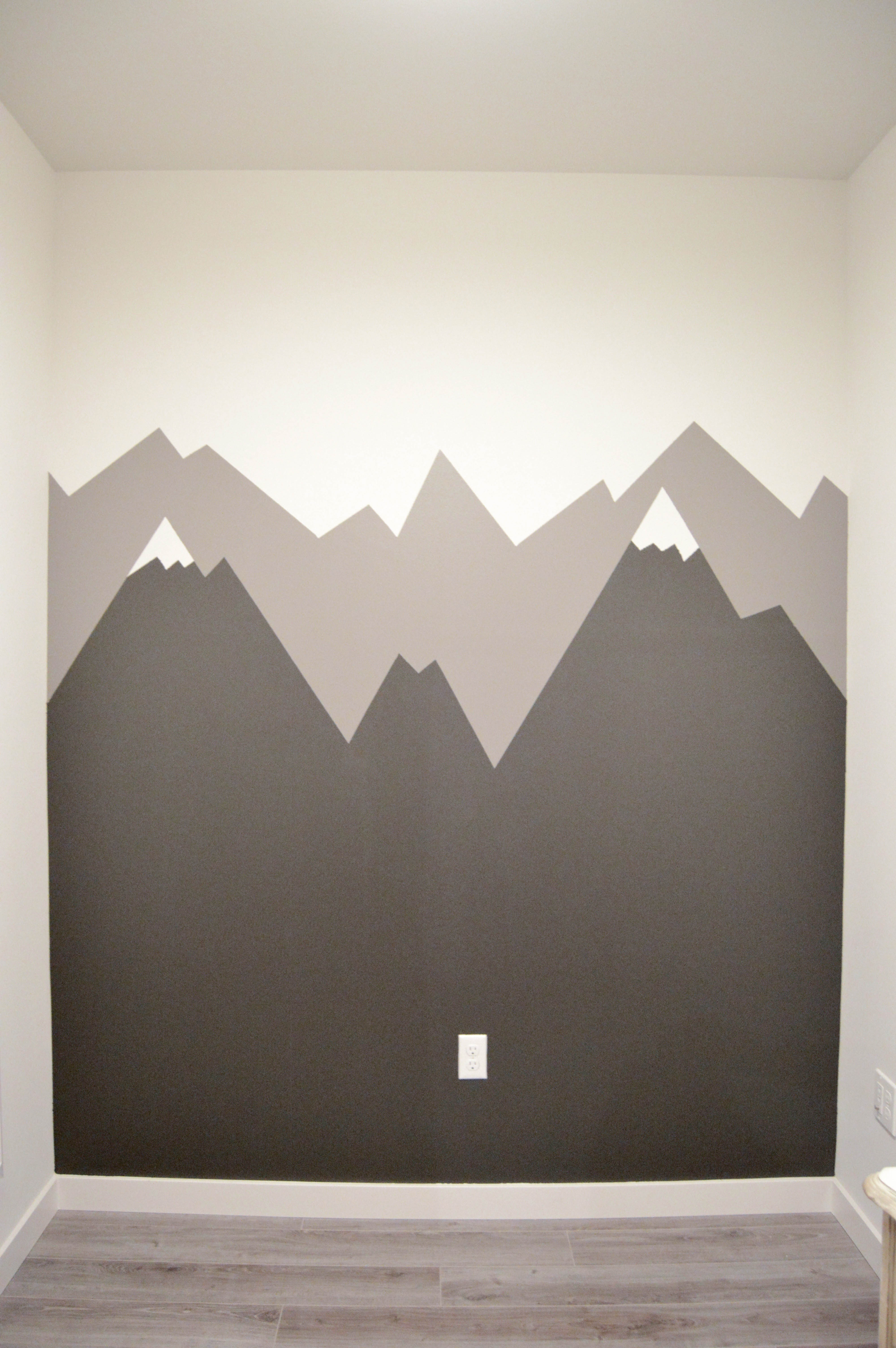 Step 4 Mountain Mural Tutorial - Easy and quick step by step DIY mountain mural tutorial for how to paint a mountain mural on a budget. Cute nursery wall idea for a mountain themed room.