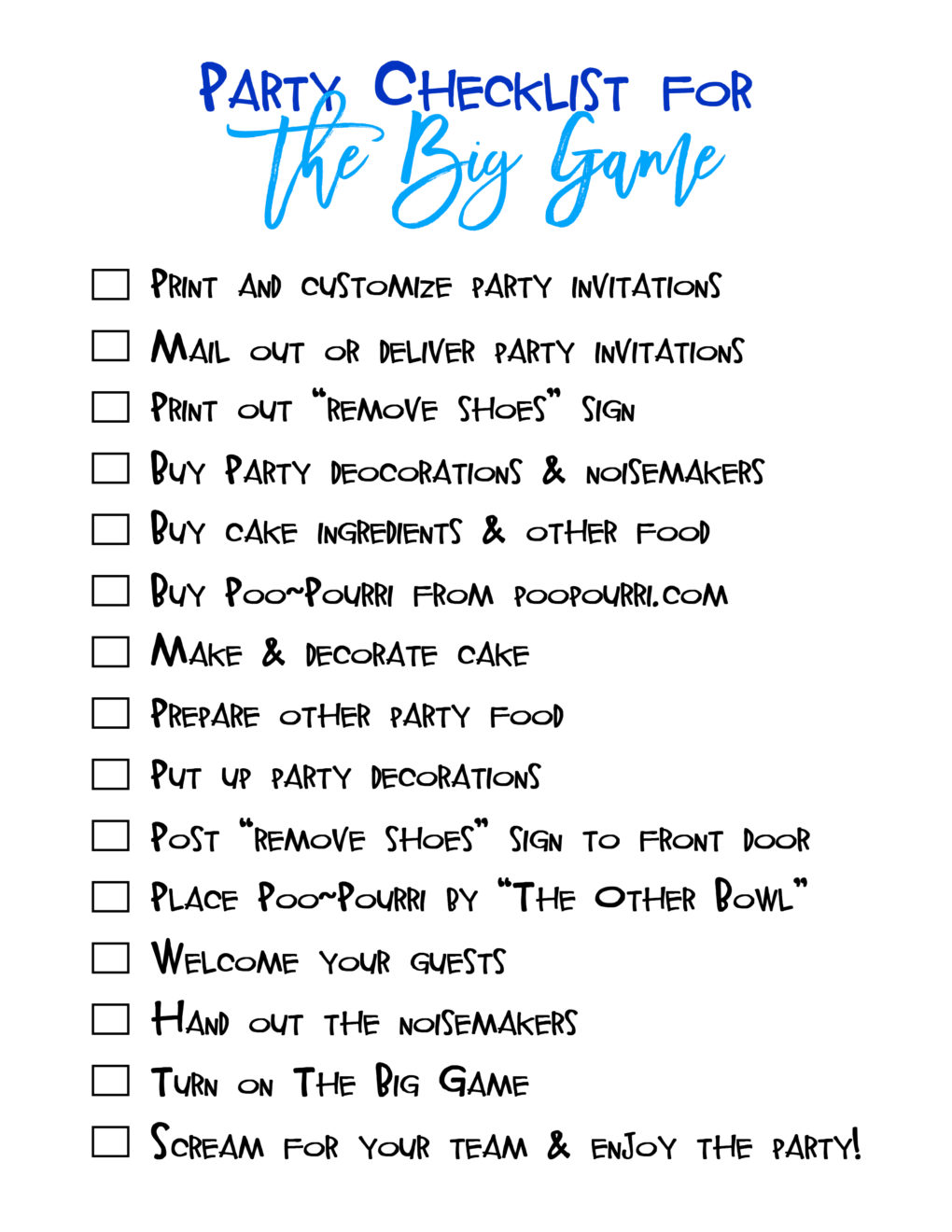 Party Checklist for the Big Game printable