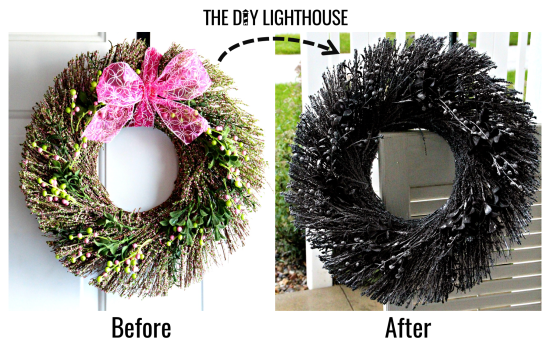 Halloween Spider Web Wreath before & after