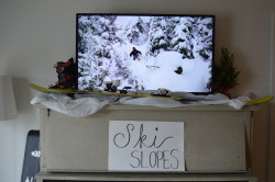 Ski Party Decoration Ideas: ski movie playing on the tv