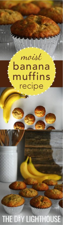 The best moist banana muffins! Recipe with ingredients list and directions for how to make these delicious banana muffins. The best part? It's super easy, quick, and cheap. If you've got bananas then you likely already have all the ingredients you'll need right at home. Great snack idea for the kids!