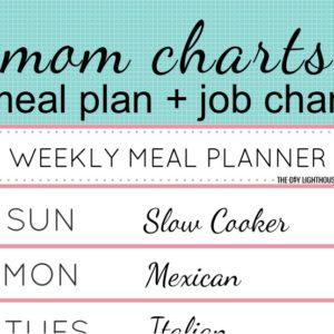 Mom chart! Job chart cleaning schedule and meal plan chart. Great for organizing and planning jobs, dinner, activities, etc. A must for stay-at-home moms with their kids!