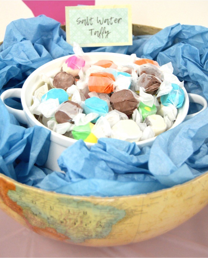 Salt Water Taffy. Themed Nautical food. Sailing baby shower inspiration with a nautical theme. Food, party decorations, invitation, games, + gift ideas for an adventure sailing girl's baby shower.
