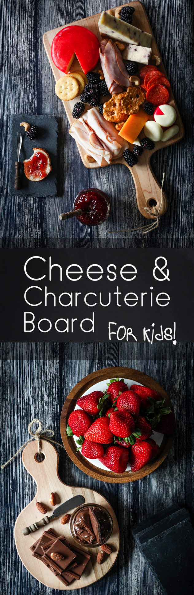 Cheese and charcuterie board for kids. Cheese and charcuterie boards are a host's best-kept party secret! Why? They require little preparation time, offer a large variety of textures and flavors, and are visual eye candy. And though they are often made with adults in mind, they're perfect for kids too! After all, kids love cheese, deli meats, crackers, fruit, and dips--all the components of a delicious and memorable cheese and charcuterie board for kids! sweet, salty, savory food of parties and events. party, hosting, event planning food spread