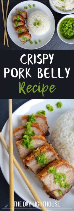 Hong Kong style crispy pork belly recipe | Delicious Asian dinner idea | savory, salty dish like bacon on steroid served with a ginger green onion sauce and white rice | Beautiful Chinese food | Pork Belly baked in the oven under salt