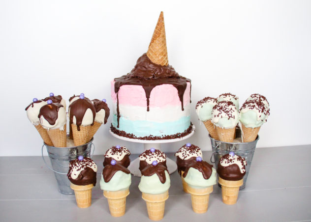 Gender Reveal Ice Cream Cone Cake Pops