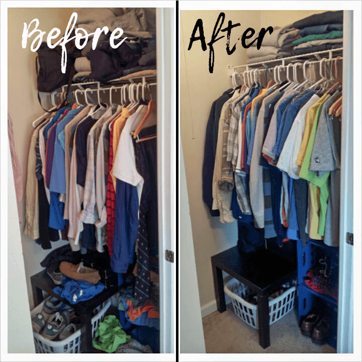 Closet organizing before and after