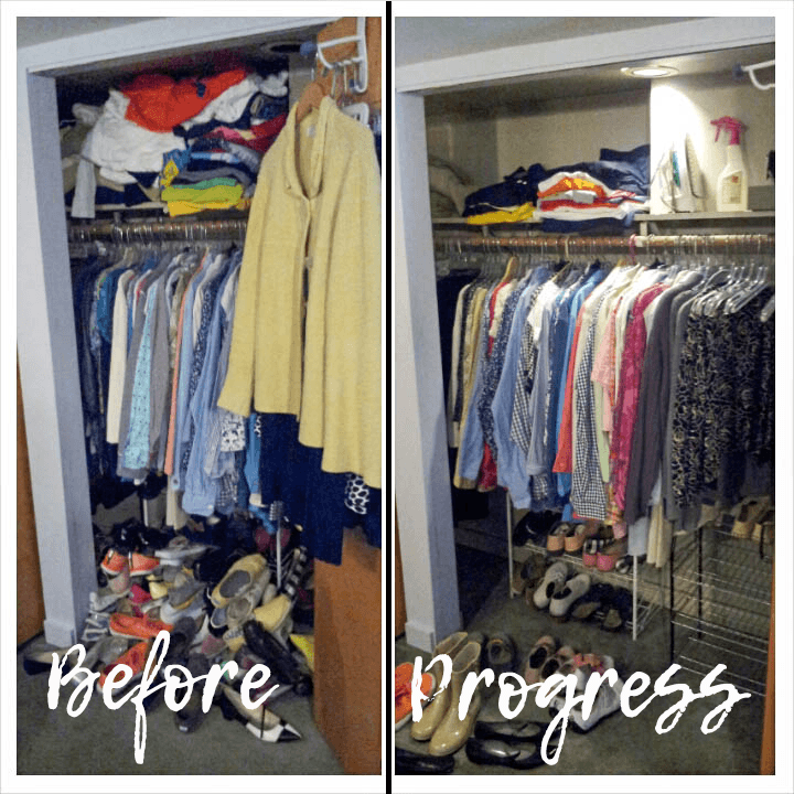 Purging clothes closet before and after