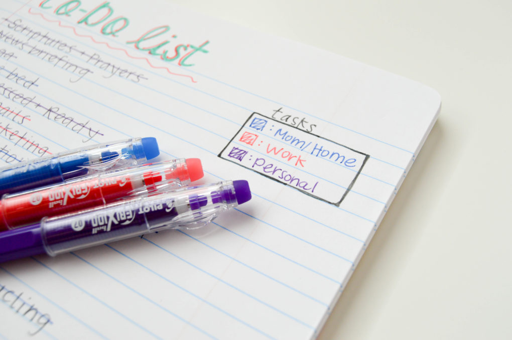 Color code your notebook or planner to-do list with erasable, colored pens or markers
