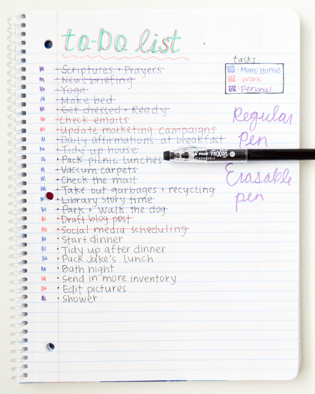 To Do List example | Organize your day with 5 to-do list tips. Making a to-do list that will help you with long-term goals, motivate you, + make accomplishing tasks more fun. | DIY daily organization ideas and creative ways to maximize your notebook or planner.