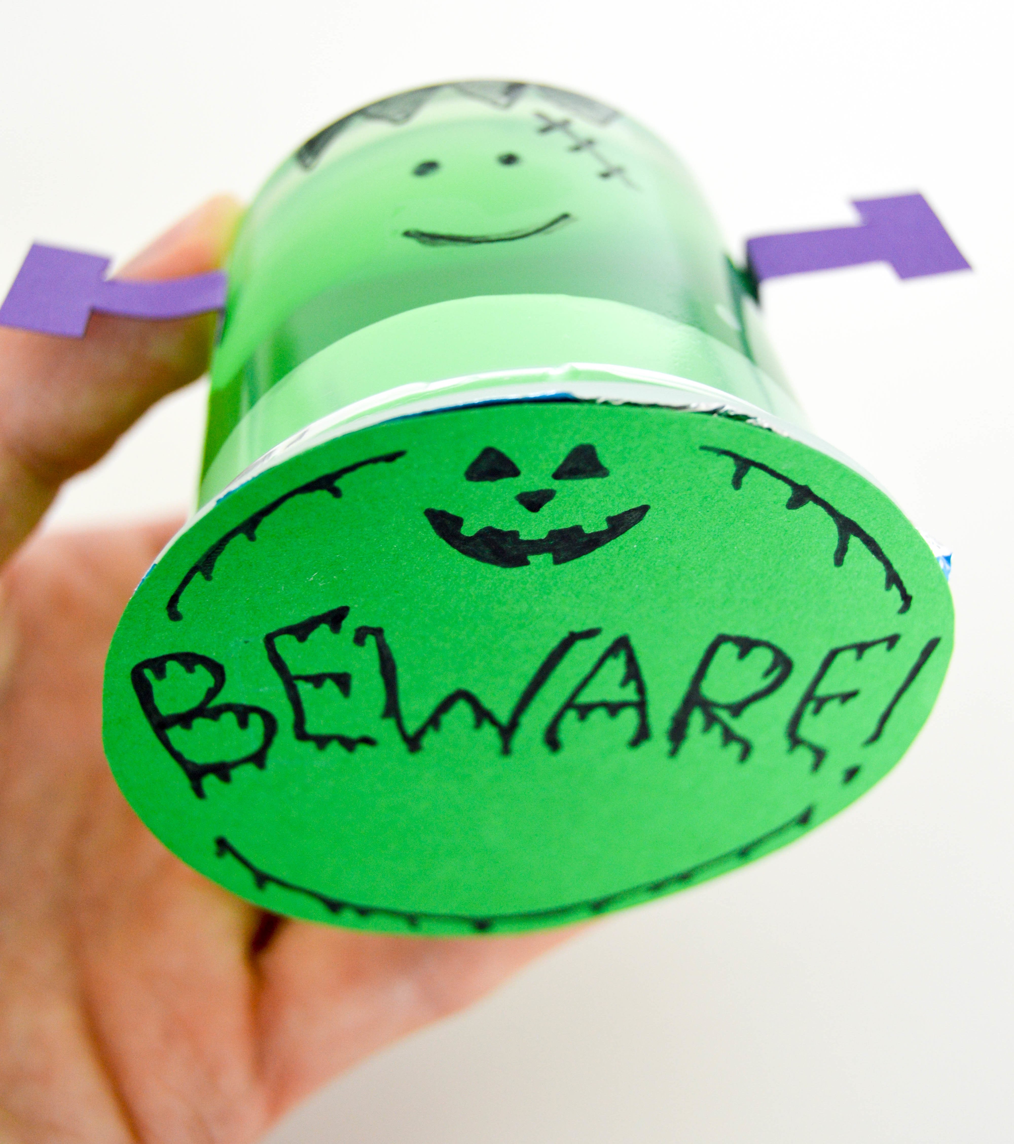 Halloween Pudding Cups & Jello Cups | Frankenstein Beware! green jello-cup
