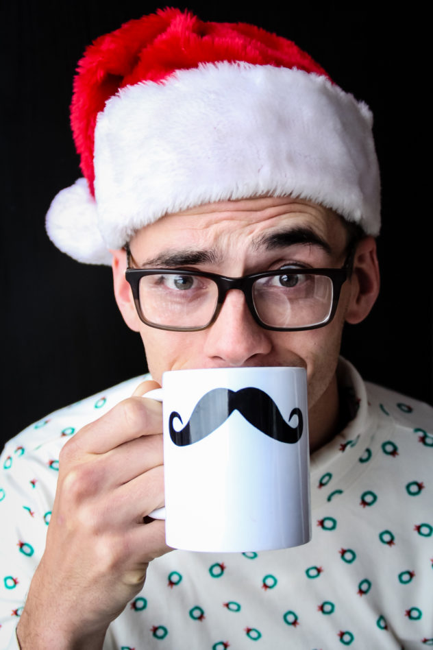 Party Planning Hack for the Holidays mustache mug santa hat