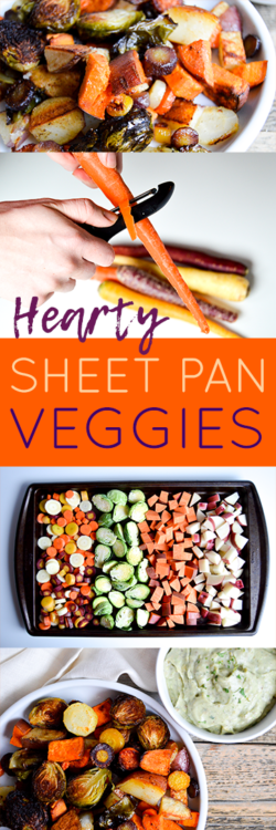 #ad | Recipe for baking hearty sheet pan veggies and avocado ranch dip recipe. Vegetable filled dinner idea for a healthy meal. @MazolaBrand corn oil and avocado substitutions. Rainbow carrots, brussels sprouts, sweet potato, and red potato veggies baked with corn oil and seasonings. Delicious, easy, healthy dinner dish. #simpleswap #CollectiveBias #SoFabFood
