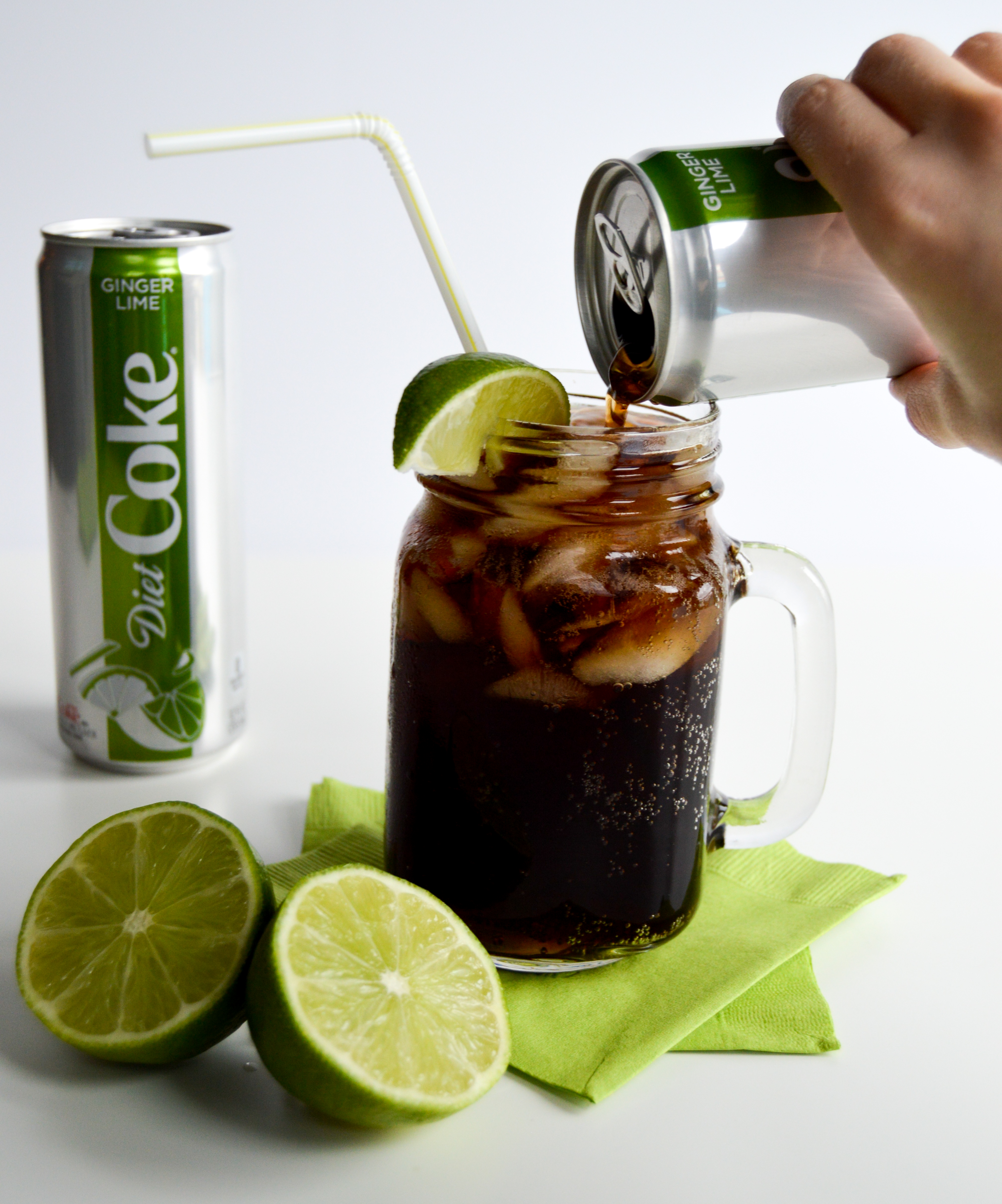 Diet Coke Ginger Lime over ice and with a lime wedge or in the can