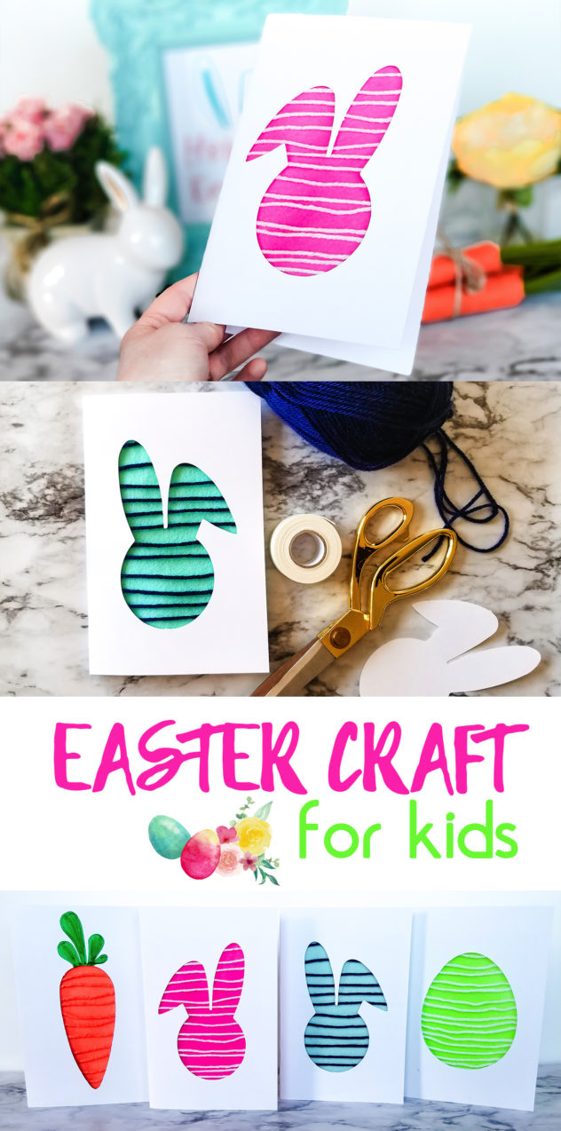 An eggs-cellent craft idea for Easter: this colorful Spring Felt & Yarn Card Easter Craft for Kids! Simple, unique, and inexpensive. They can be personalized to fit your kid and their creative potential! Give the card away as a gift, put it on the counter as Easter decor, or frame it and hang it on the wall.