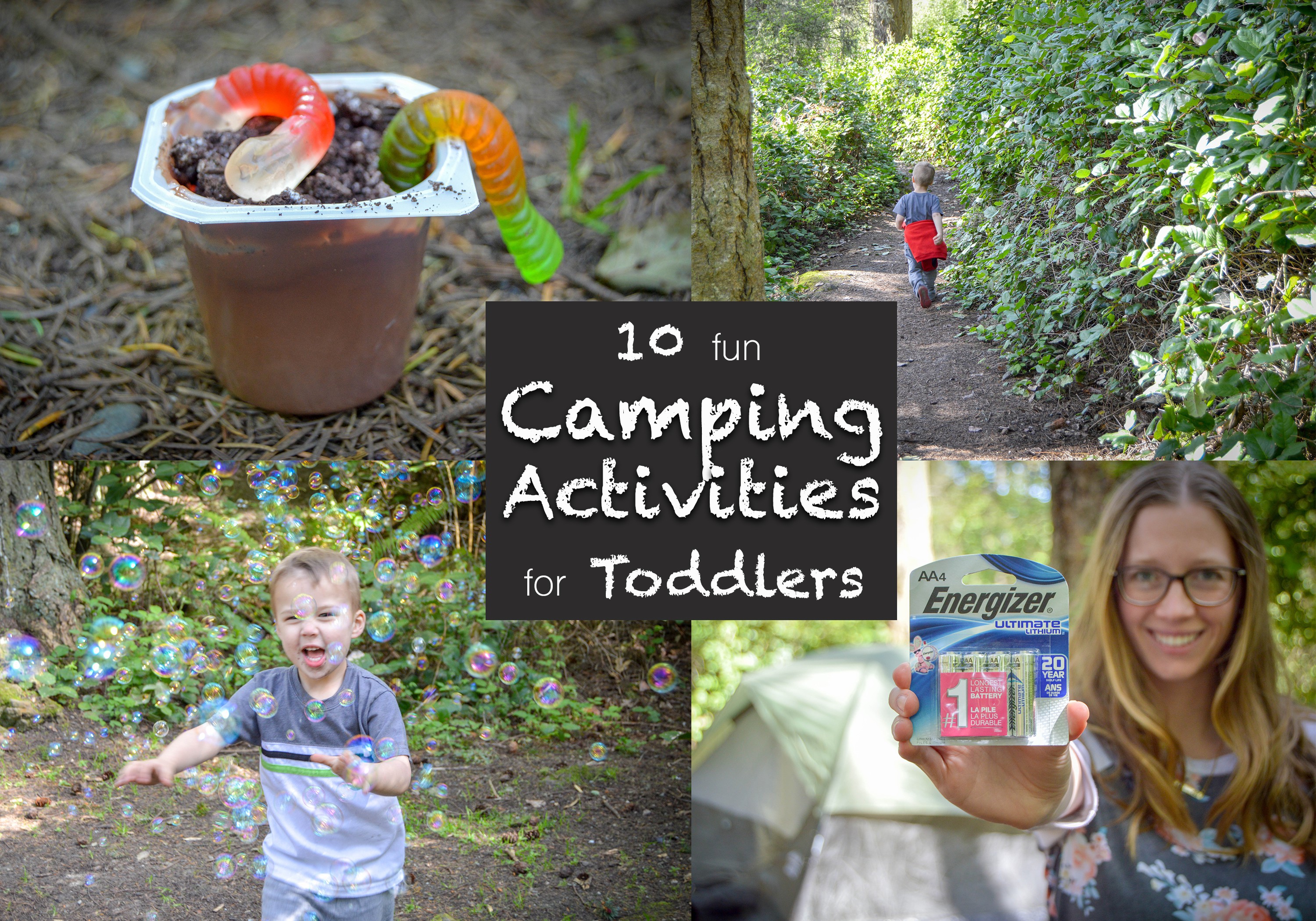 A list of our top ten fun camping activities for toddlers. From reading books by flashlight to going on a nature scavenger hunt to making dessert dirt cups, these are activities your kids will love.