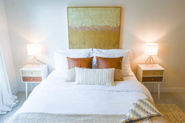 Home Staging: bedroom bed, art, and nightstands