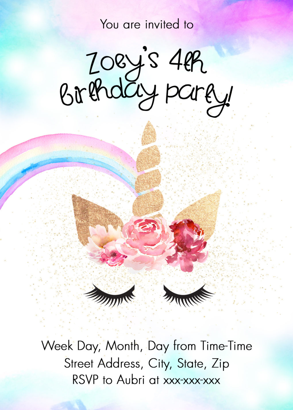 Unicorn Birthday Party Ideas - Free invitation download printable