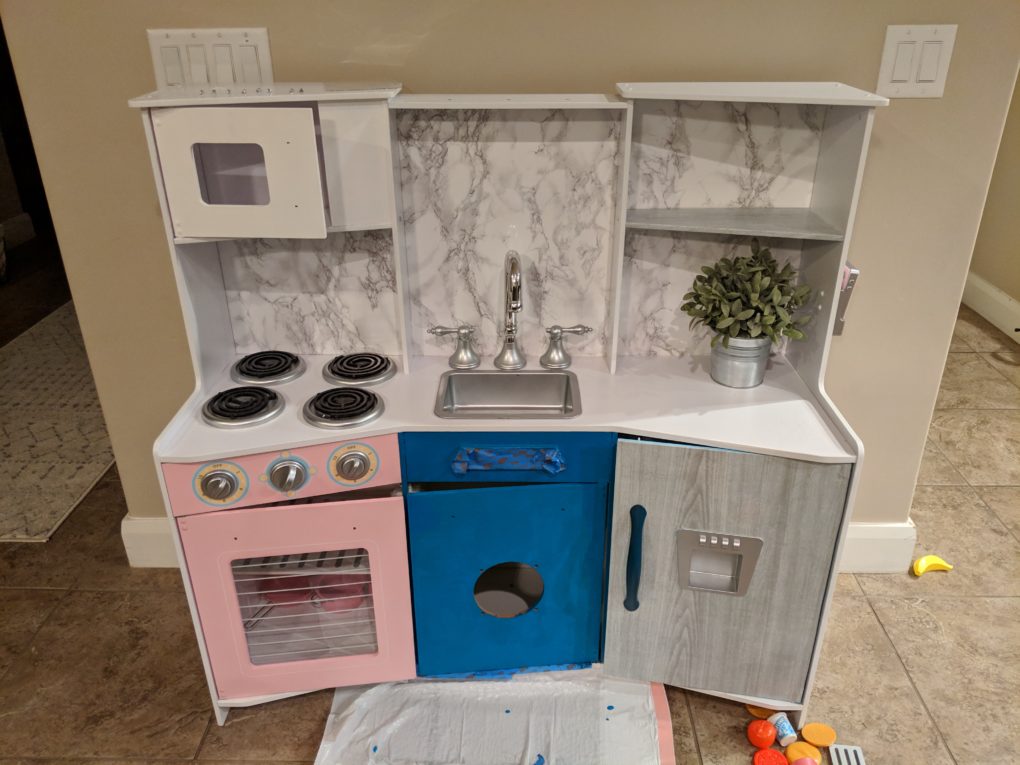 Play kitchen makeover process.