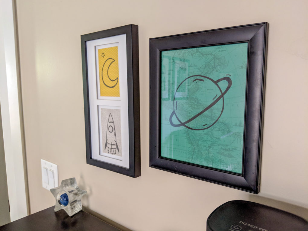Easy DIY planet, moon, and spaceship art project with paper and sharpie marker
