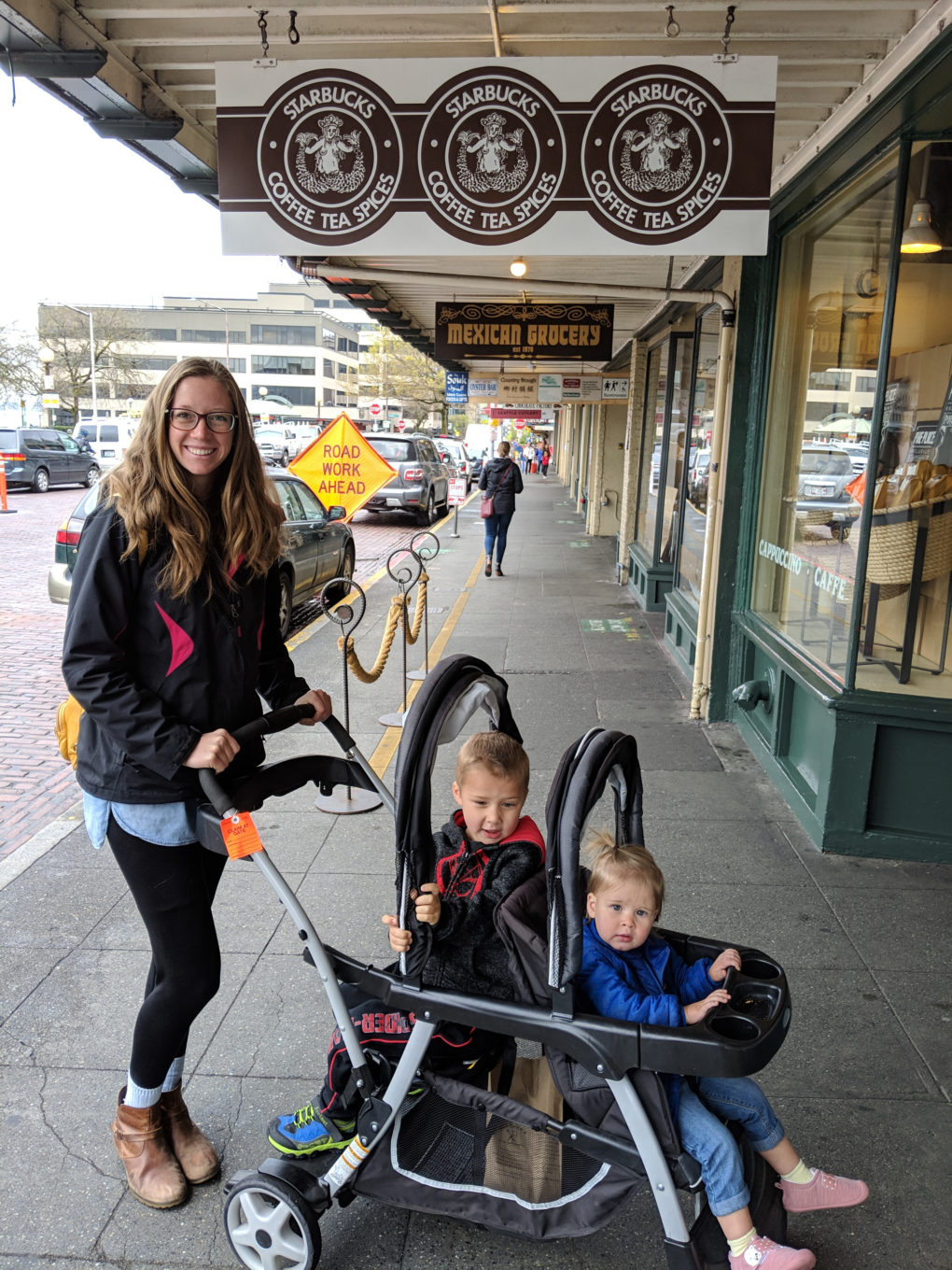 First Starbucks at Pike Place Market - How to visit Seattle with kids on a 3 day trip. Fun activities to do and where to eat.