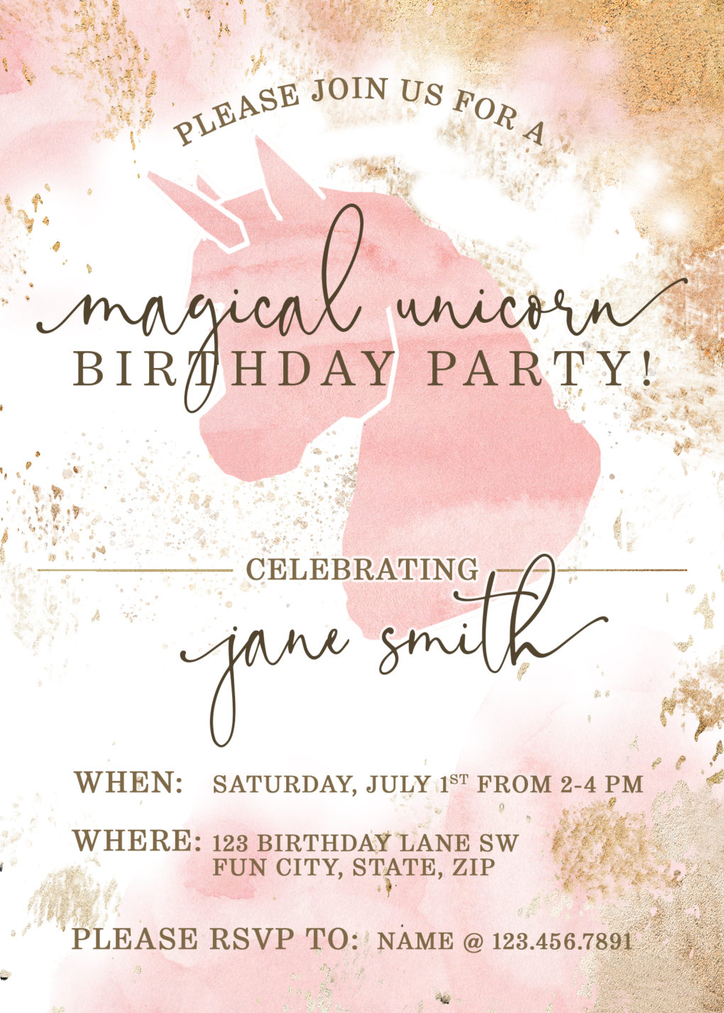 Magical Unicorn Birthday Party invitation