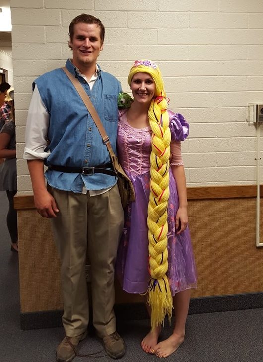 Tangled Rapunzel and Flynn Rider. Couple Halloween costume ideas for you and your spouse or significant other. Cute and easy Halloween costumes for couples you can DIY or buy.
