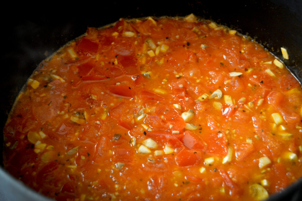 Homemade marinara sauce for Deconstructed Meatball Subs recipe.