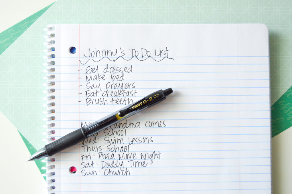 Toddler to do list and daily activities