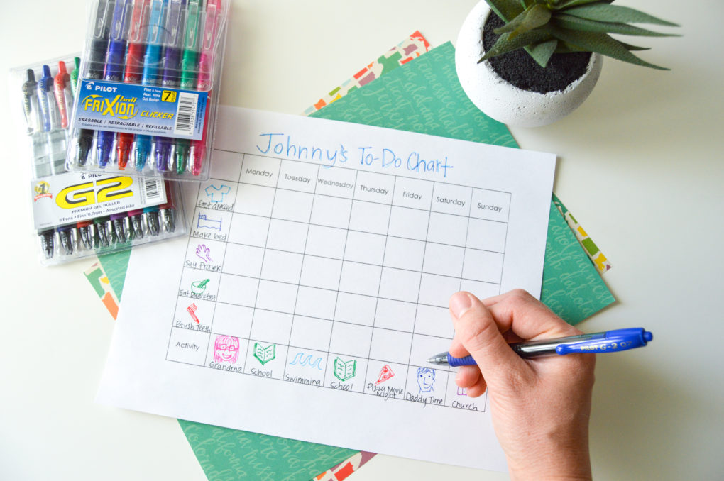 G2 Pens by Pilot Pen great for making a toddler-friendly weekly to-do list calendar chart to help your kids stay more organized this school year.