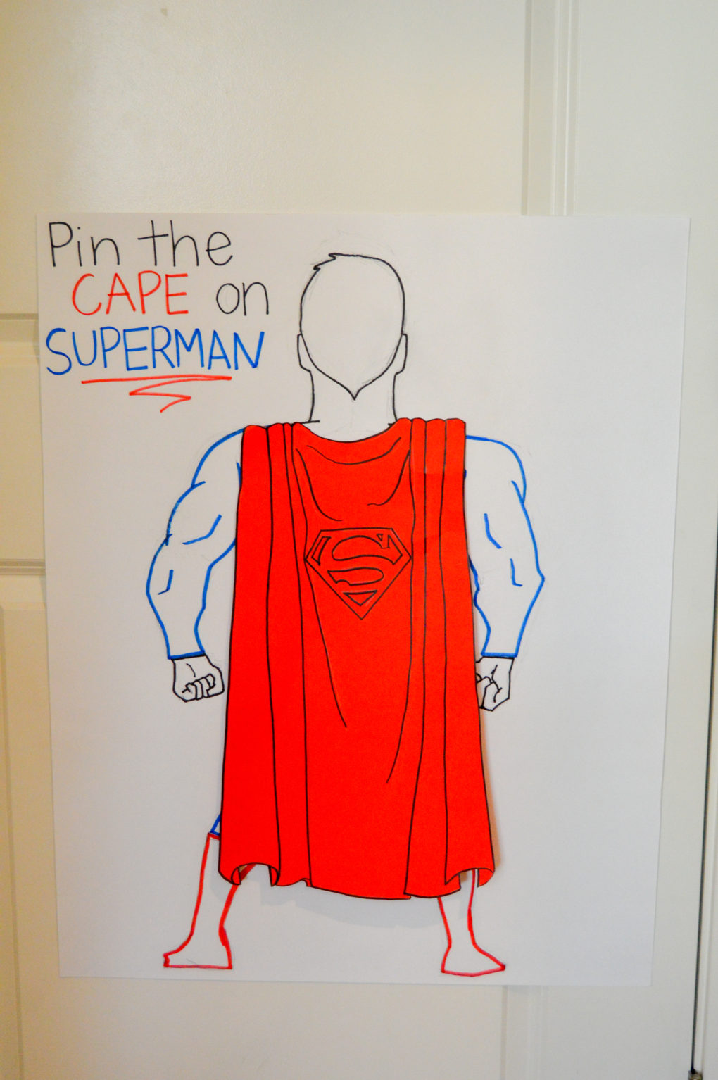 Superhero party activity - Pin the cape on superman