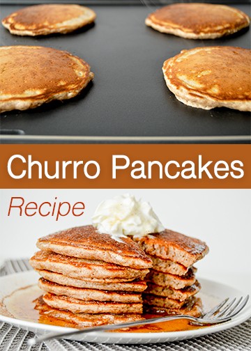 Cinnamon sugar churro pancakes recipe. Pancake lovers try this delicious, quick, and easy breakfast for Cinco de Mayo or any day for breakfast or brunch.