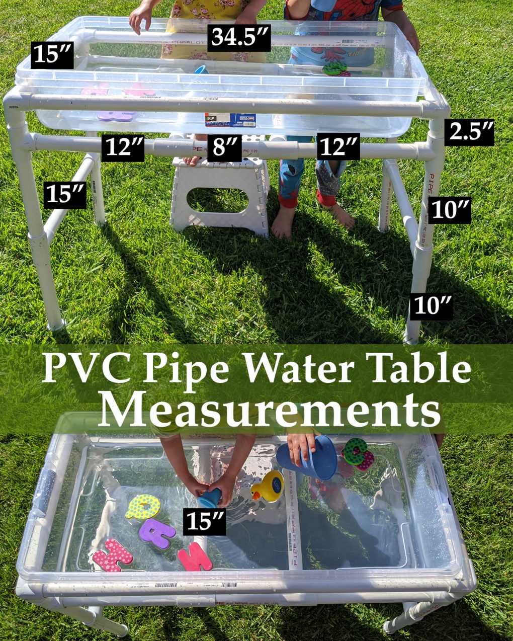 PVC Pipe Water Table Measurements. Tutorial for how to make your own DIY PVC pipe water table for backyard fun with the kids this summer. Easy and simple outside entertainment for toddlers.