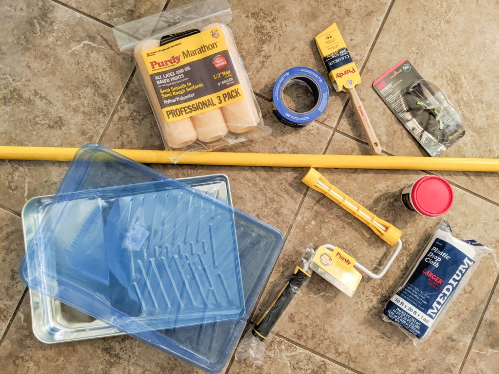Supplies for painting a ceiling